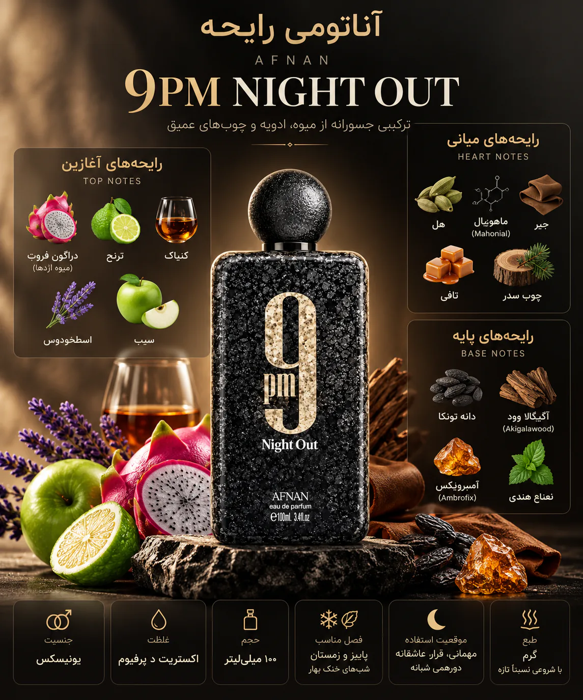 عطر افنان مدل 9PM نایت اوت 100 میلی لیتر