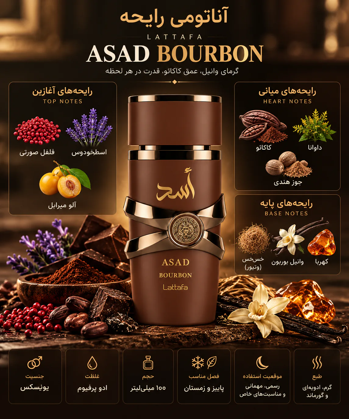 عطر لطافه مدل اسد بوربون 100 میلی لیتر