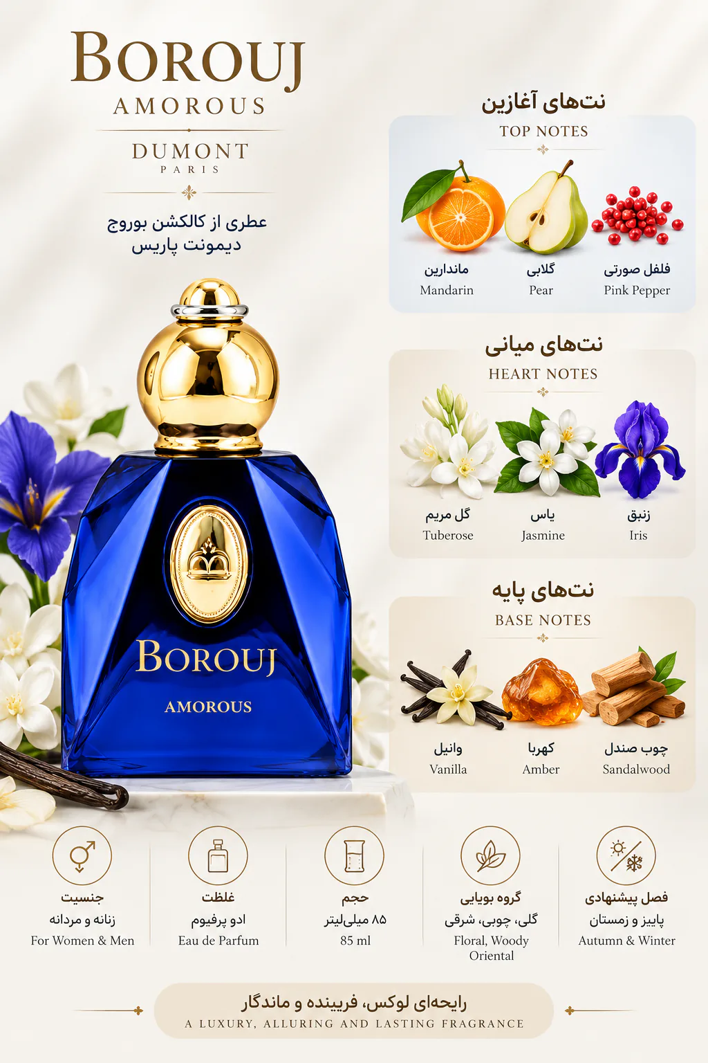 عطر دمونت پاریس مدل بروج آموریوس ۸۵میلی لیتر